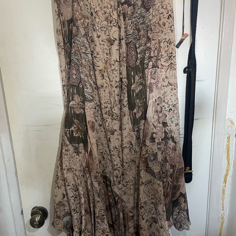 Nostalgia Beige and Olive Floral Maxi Skirt